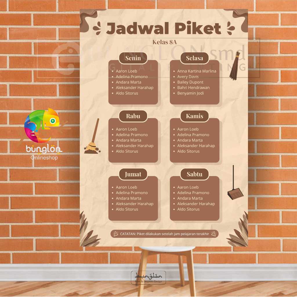 

Poster Jadwal Piket Kelas Model Coklat