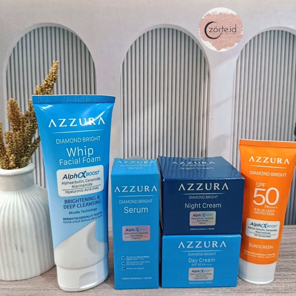 AZZURA Diamond Bright Paket 5 Macam Kulit Berminyak, Mencerahkan, Memutihkan ( Whip FF, Serum, DC, N