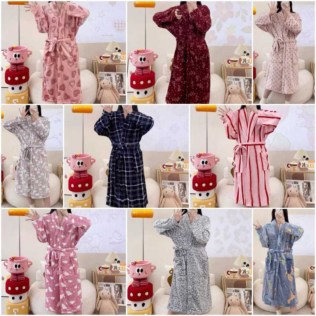 Handuk Kimono Bulu-Handuk Mandi-Rias Santai Kimono Wanita Bathrobe