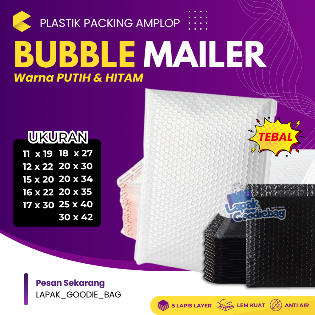

Kantong Plastik Packing Amplop BUBBLE MAILER Bubble Wrap Putih Hitam WHITE BLACK Bungkus Polymailer Paket Olshop Premium