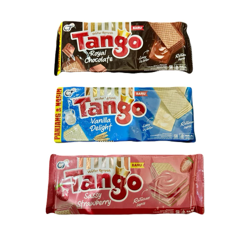 

Tango wafer renyah royal chocolate Panjang Pouch sachet Rasa vanila delight coklat strawbery hajatan souvenir snack murah