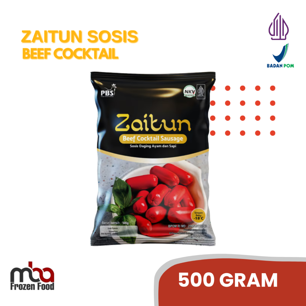 

Zaitun Sosis Beef Cocktail 500 Gram /Sosissapi /Sapi /Sosis /Daging /Kornet /Sate /Snack /Camilan /Dagingsapi /Dagingayam /Ayam /Frozen food