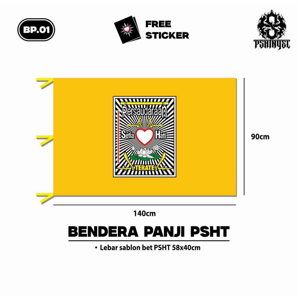 Bendera Panji Psht Kuning Ukuran Besar Jumbo 140x90 Gambar Bolak Balik Bisa Custom Nama Rayon Rantin