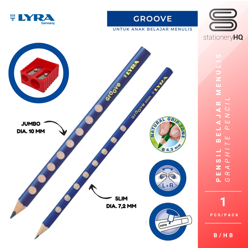 

Lyra Pensil HB Groove Jumbo / Slim Pencil / Sharpener Lyra 2 Lubang