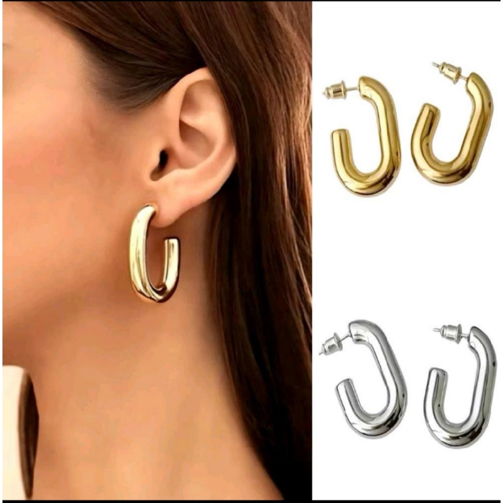 Uvelle U Bold Statement Hoop Earrings Anting Hoops Tusuk U Shape Hijab Friendly Chunky Tebal Besar S