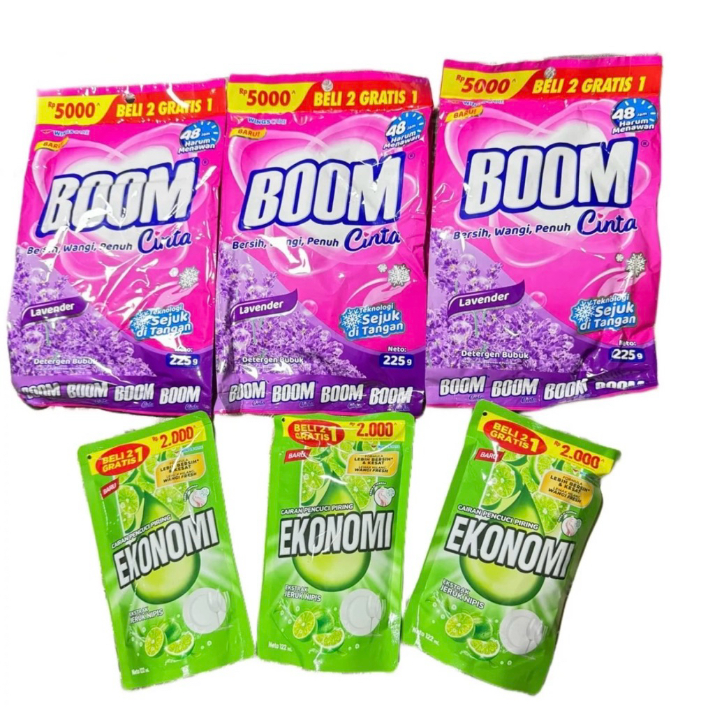 PAKET HEMAT . 3PCS DETERGEN BOOM BUBUK + 3PCS SABUN CUCI PIRING EKONOMI