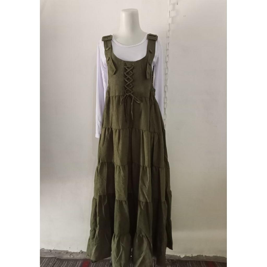 gamis overall polos wanita kekinian