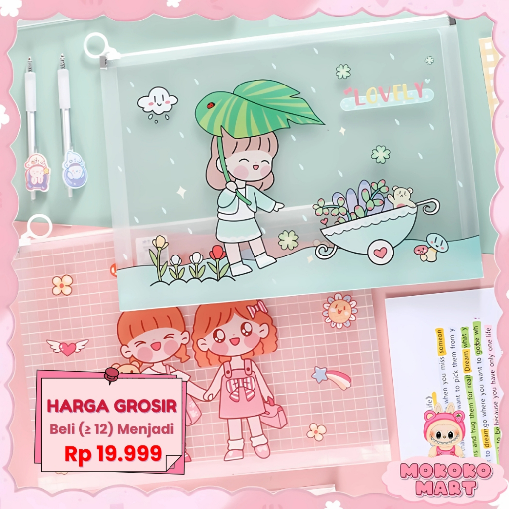 

MM Zipper Bag A4 Bahan PVC DokumenStorage Pouch Zip Lock Transparan Motif Hewan Tas Kosmetik - ST06