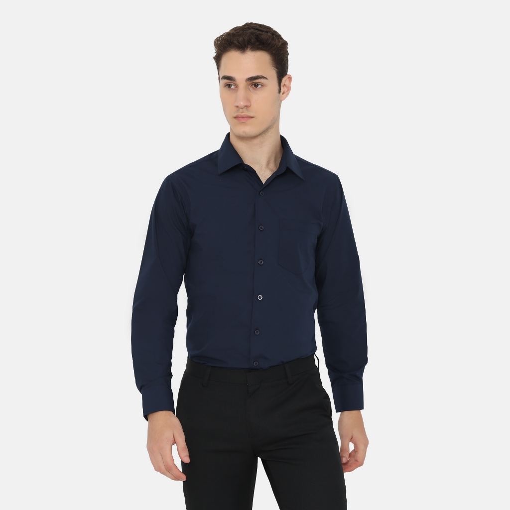 BAROSSO - Boston L/S Slim Fit Formal Shirt | Kemeja Polos Lengan Panjang Formal Pria - Dark Navy