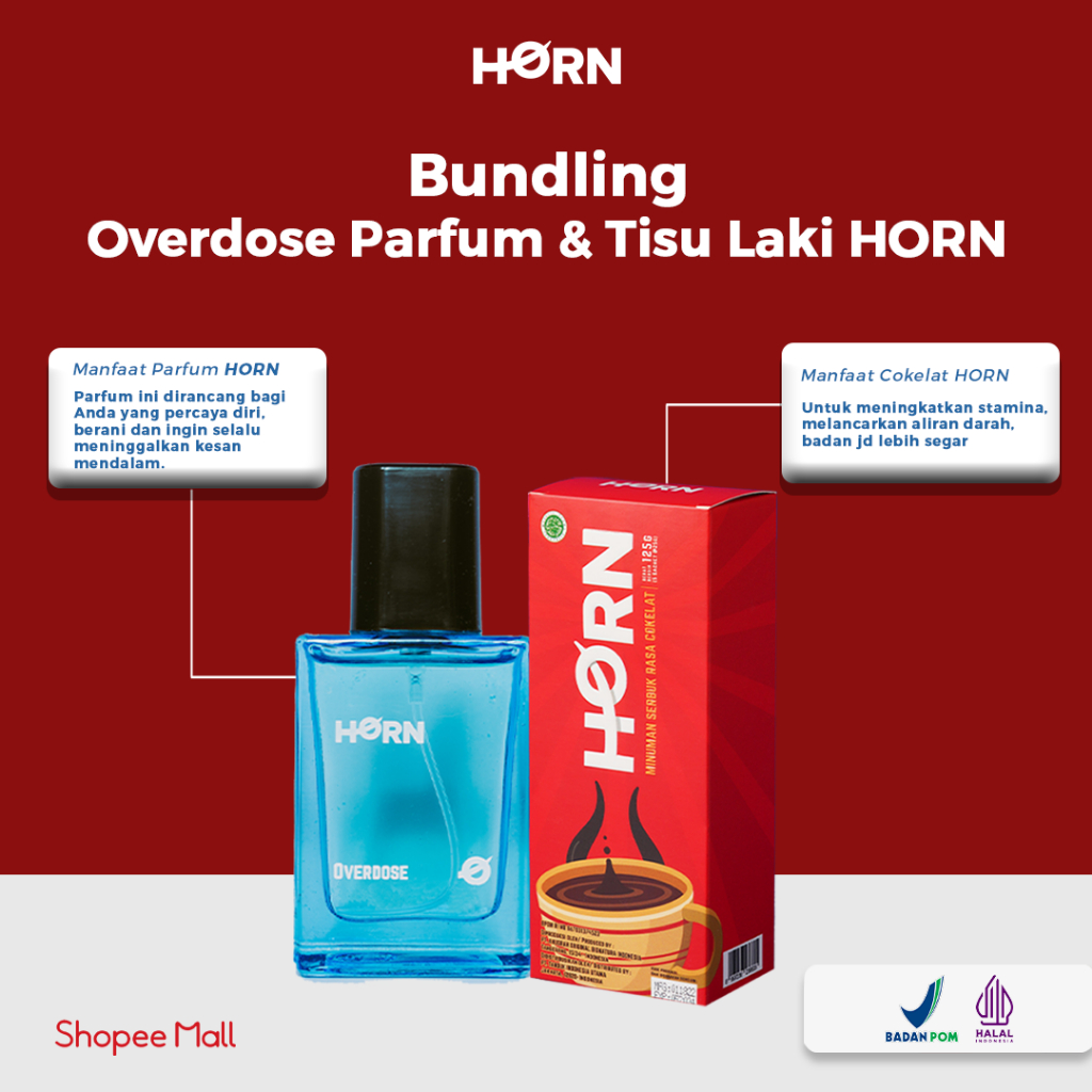 HORN by Dr. Boyke - Bundling Overdose Eau de Parfum 30ml + 1 Box Suplemen Cokelat Serbuk Stamina Pri