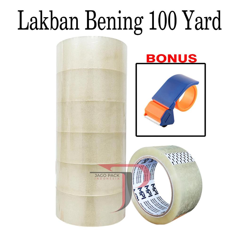 

(BONUS DISPENSER) 6 Pcs - Lakban Bening 45 mm x 100 yard Full Tebal - Lakban Bening Tebal Berkualitas