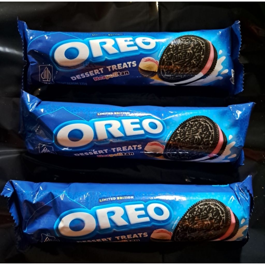 

Oreo Neapolitan Dessert Treat Biskuit Krim Vanila & Stroberi 131 g