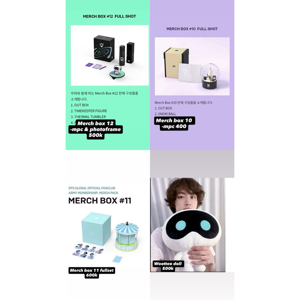 bts merch box 10, 11, 12 dan wootteo doll we