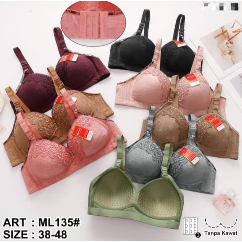 Bra Misslily Cup Jumbo Tanpa Kawat Kait 3 Renda Cantik Misslily Original Cup Besar Size 38-40-42-44-