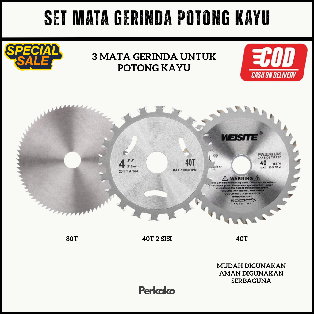 Set 3 Mata Gerinda Potong Kayu 4 Inch Pisau Circular Saw Mini Kayu 80T/40T Besi Angler Grinder