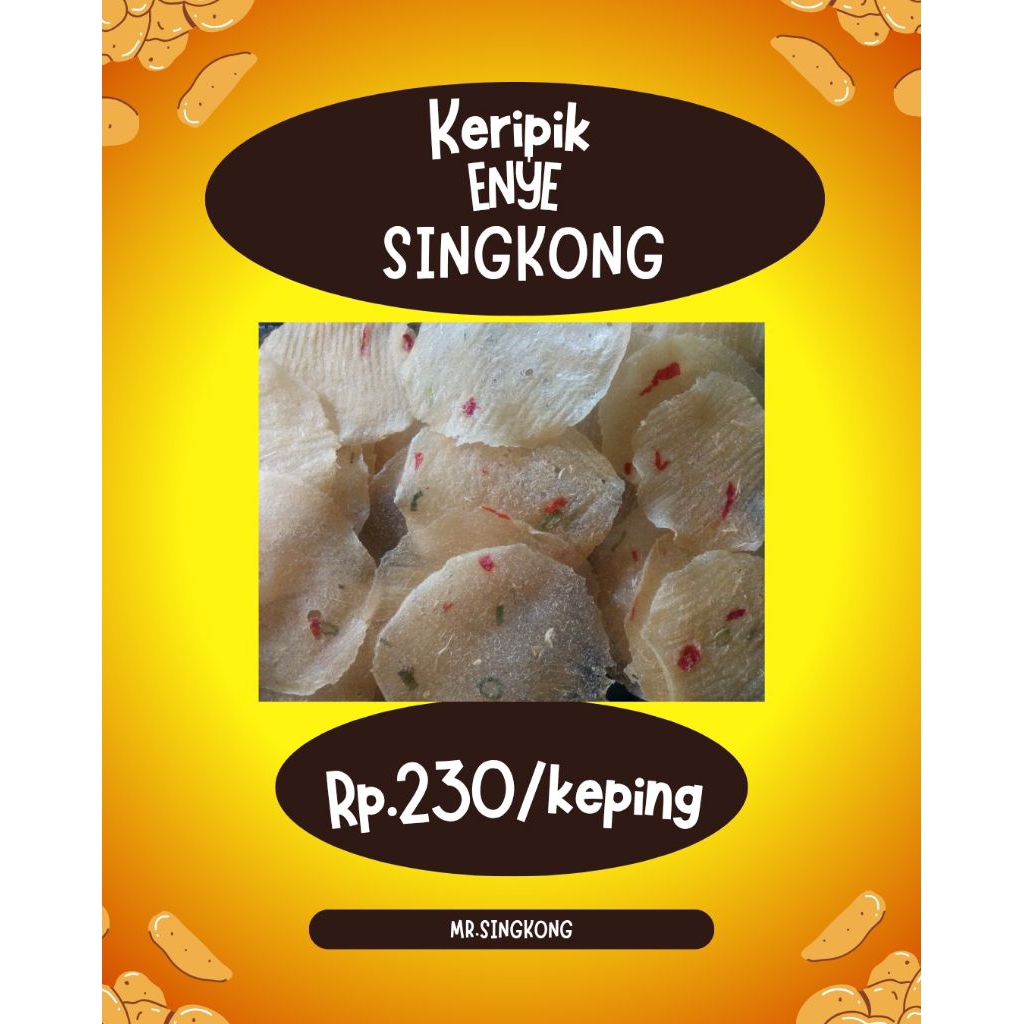 

Mr.singkong keripik enye singkong mentah original harga Murmer 250/keping
