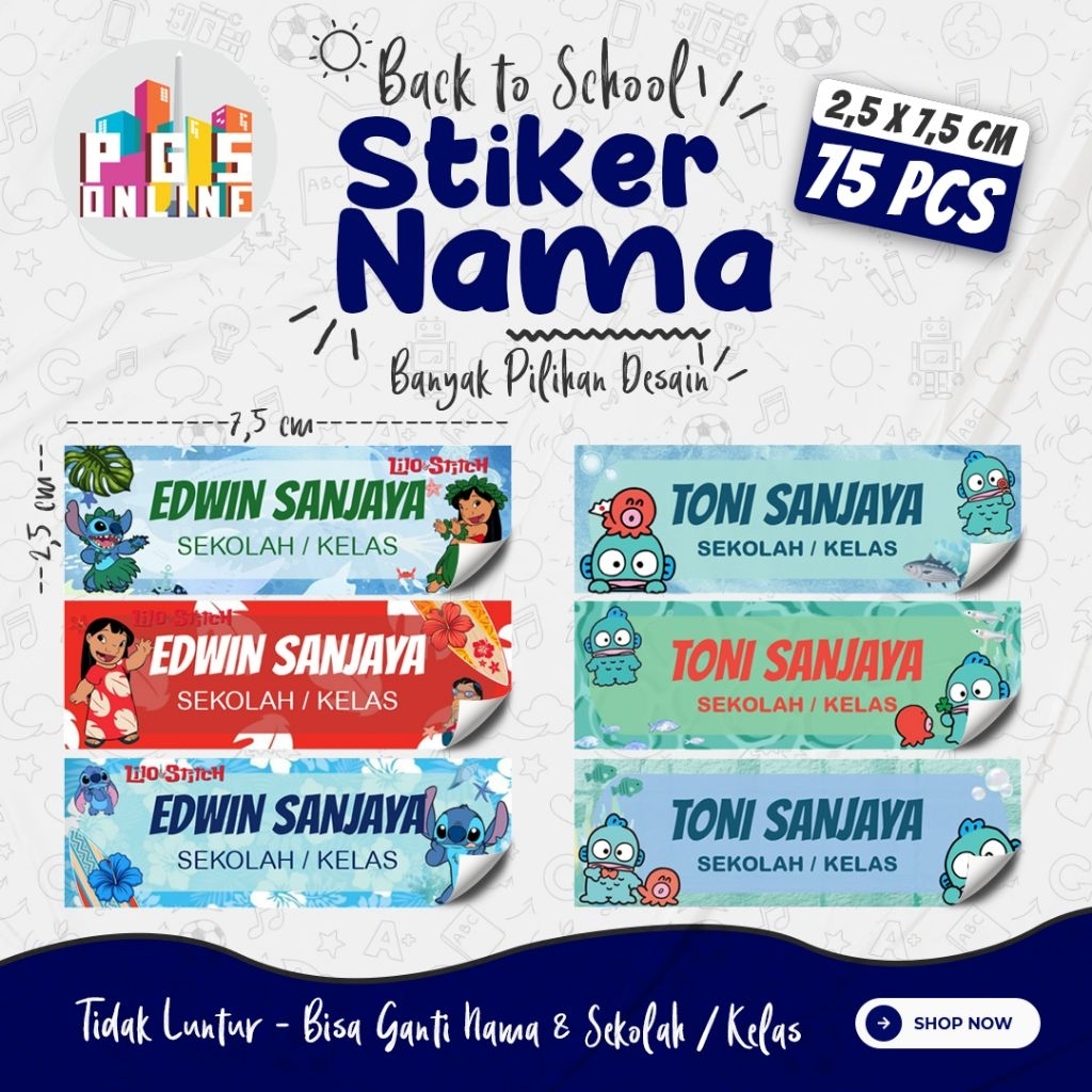 

[75 PCS] 01B - STICKER NAMA ukuran 2,5x7,5 cm / Stiker Buku Anak Mata Pelajaran Sekolah TK SD SMP / Note Book / Buku Paket / Tulis