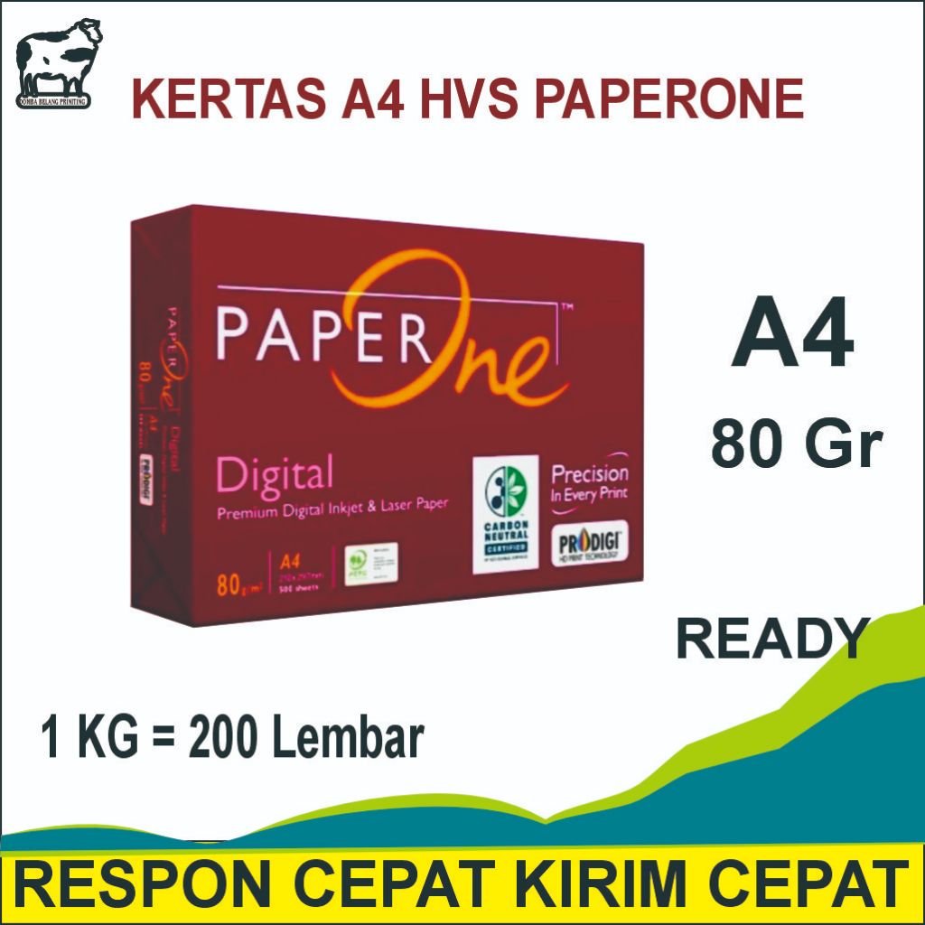 

Kertas HVS paperone A4 80 Gram 1 Kg (200 lembar): Kertas Print Laser, High Quality Paper