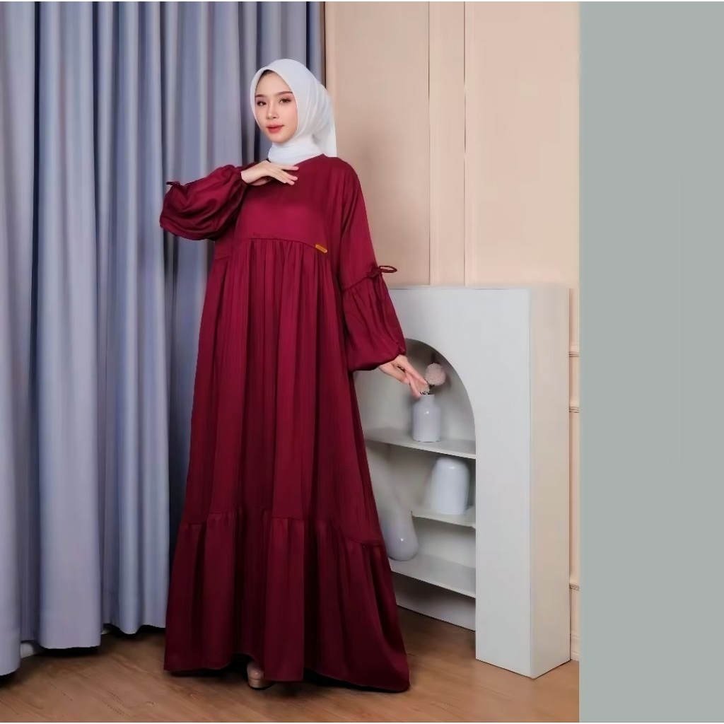 Gamis Twill Lengan Balon Bigsize XXL-XXXL Gamis Jumbo Ld 120-140