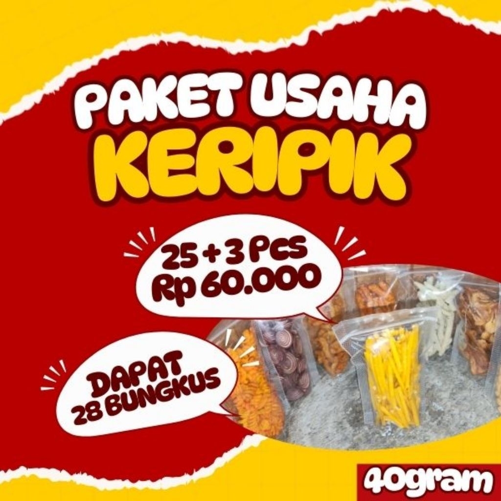 

PAKET USAHA KERIPIK MURAH 60 RB DAPAT 25PCS GRATIS 3 PCS