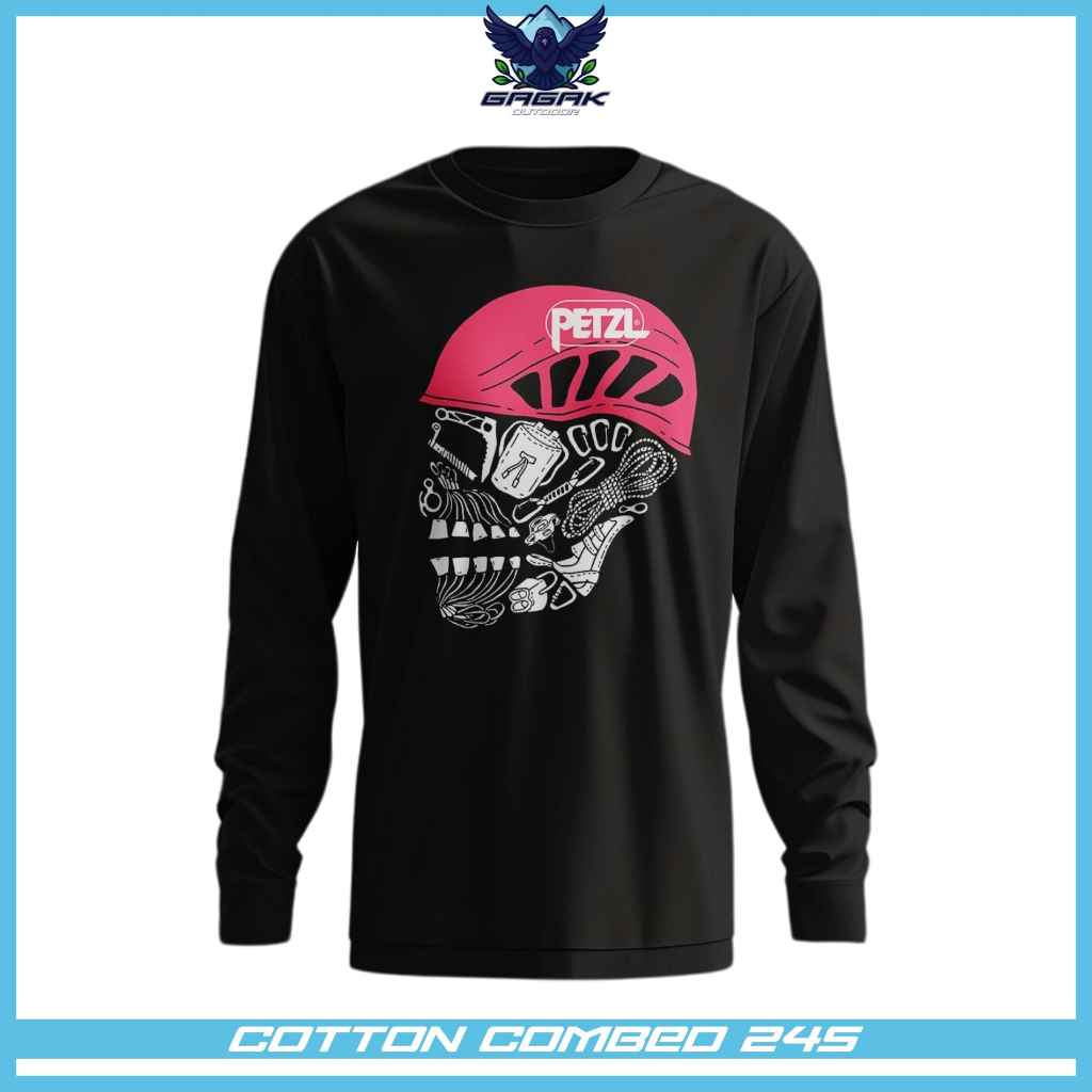 gagak outdoor Kaos PETZL Helm Skull Cotton Unisex pria dan wanita pendaki gunung lengan panjang