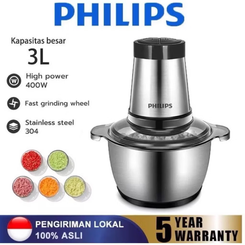 Chopper Philips Daging Blender Bumbu Electric 400W 2L Kaca /Metal 304 Meat Grinder Food Processor