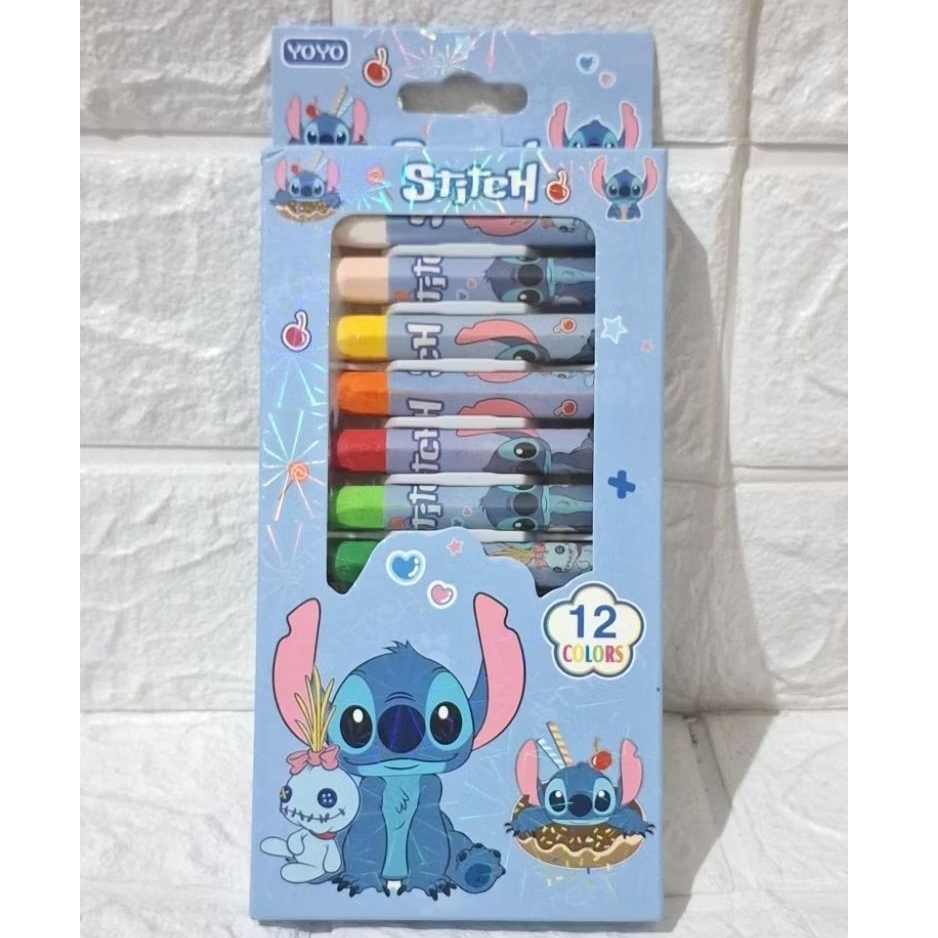 

crayon stitch atk alat tulis mewarnai anak motif karakter disney lilo and stitch 12 warna melukis mewarnai menggambar krayon pastel