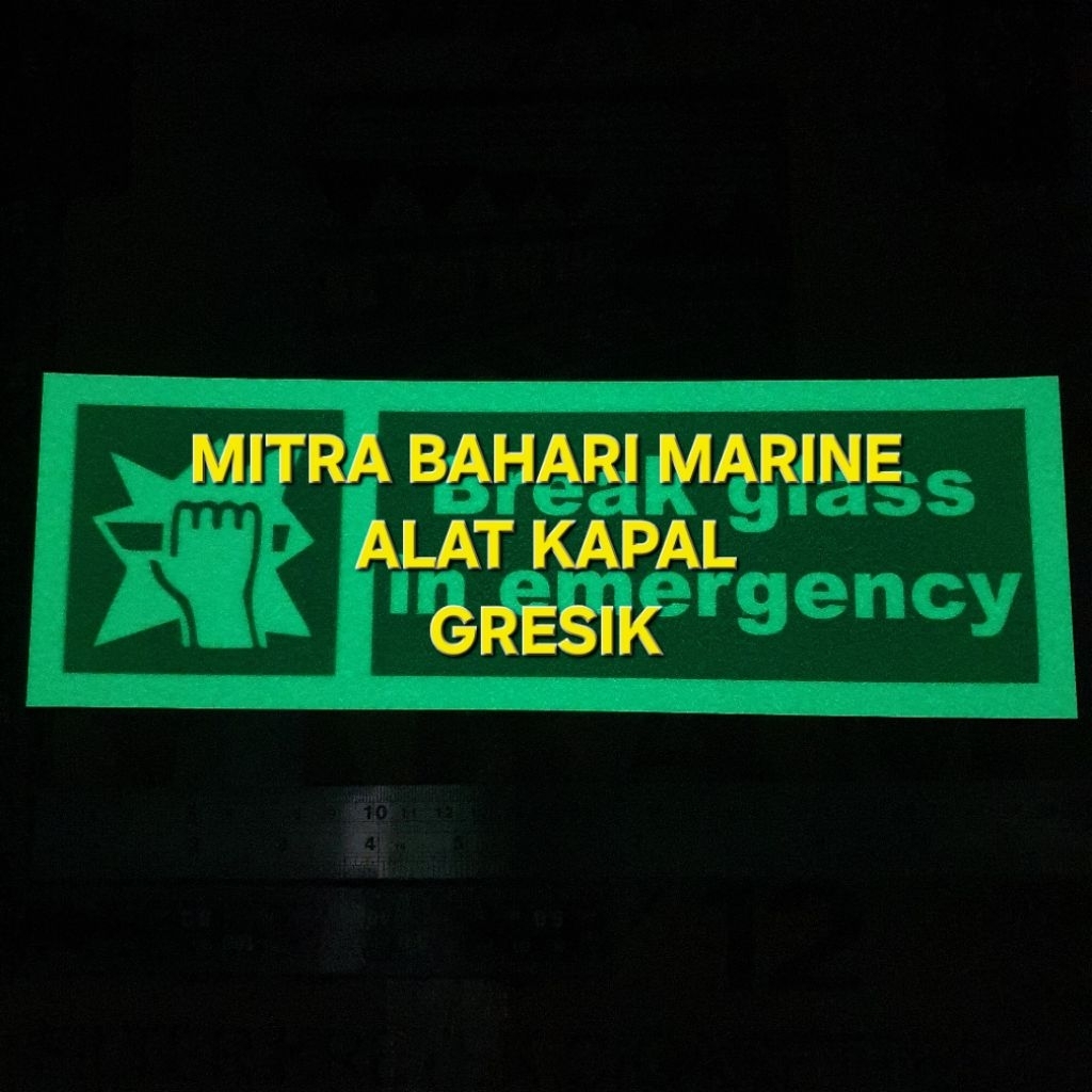 

Stiker IMO Symbol IMPA 334187 Break Glass in Emergency Glow In The Dark