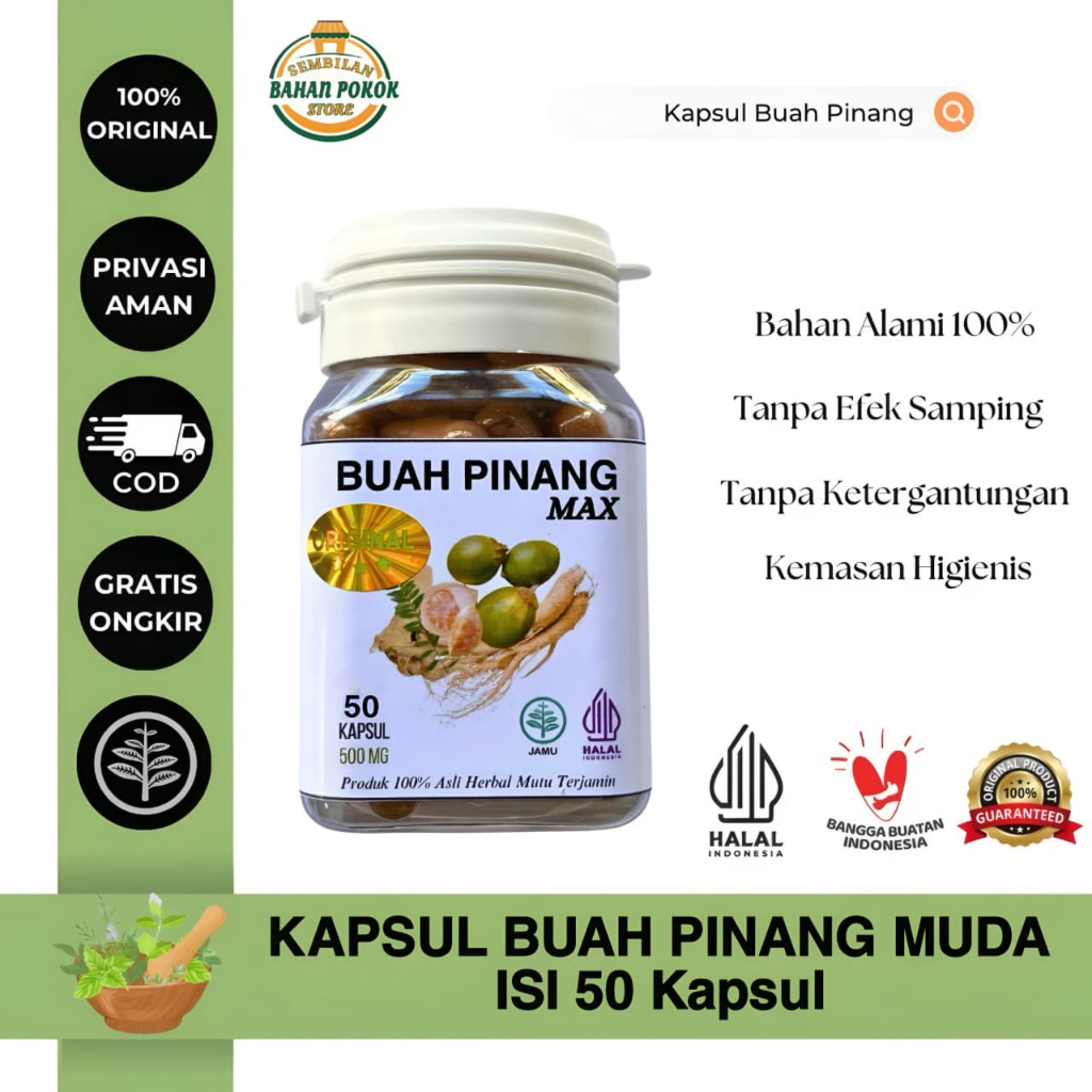 Kapsul Buah Pinang Muda Herbal 100% Original isi 50 Kapsul