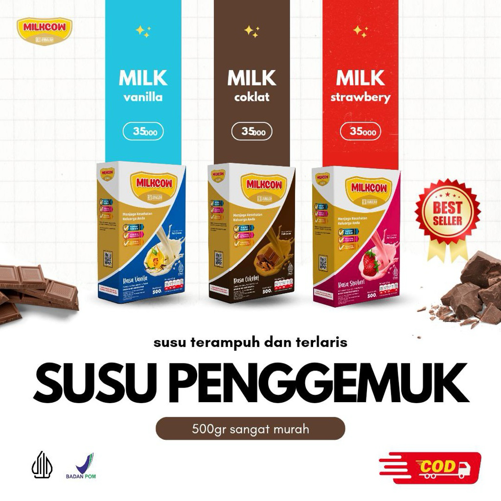 

MILKCOW SUSU SAPI VARIAN RASA PENAMBAH NAFSU MAKAN DAN PENGGEMUK BADAN 500gram