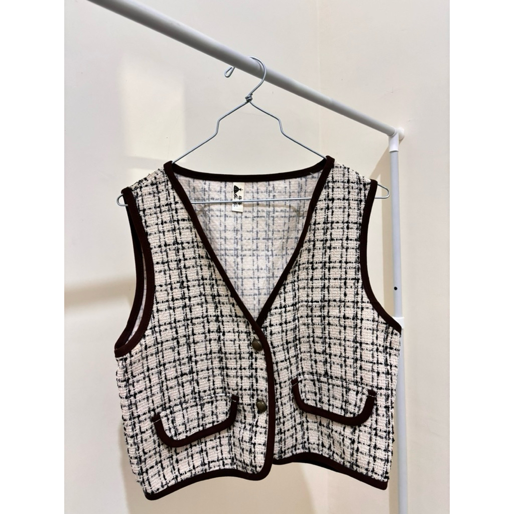 PRELOVED- Vest /Rompi kotak kotak list coklat