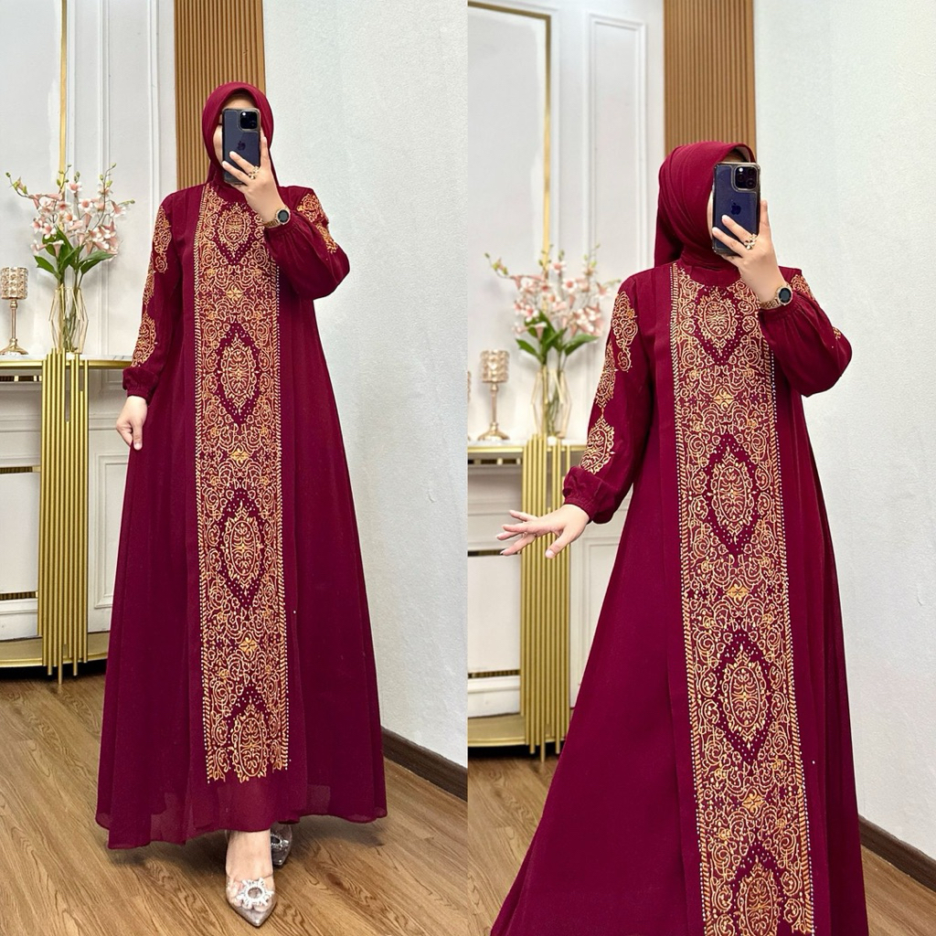 Gamis ANNISA bordir set hijab mix abaya matt ceruty babydoll premium