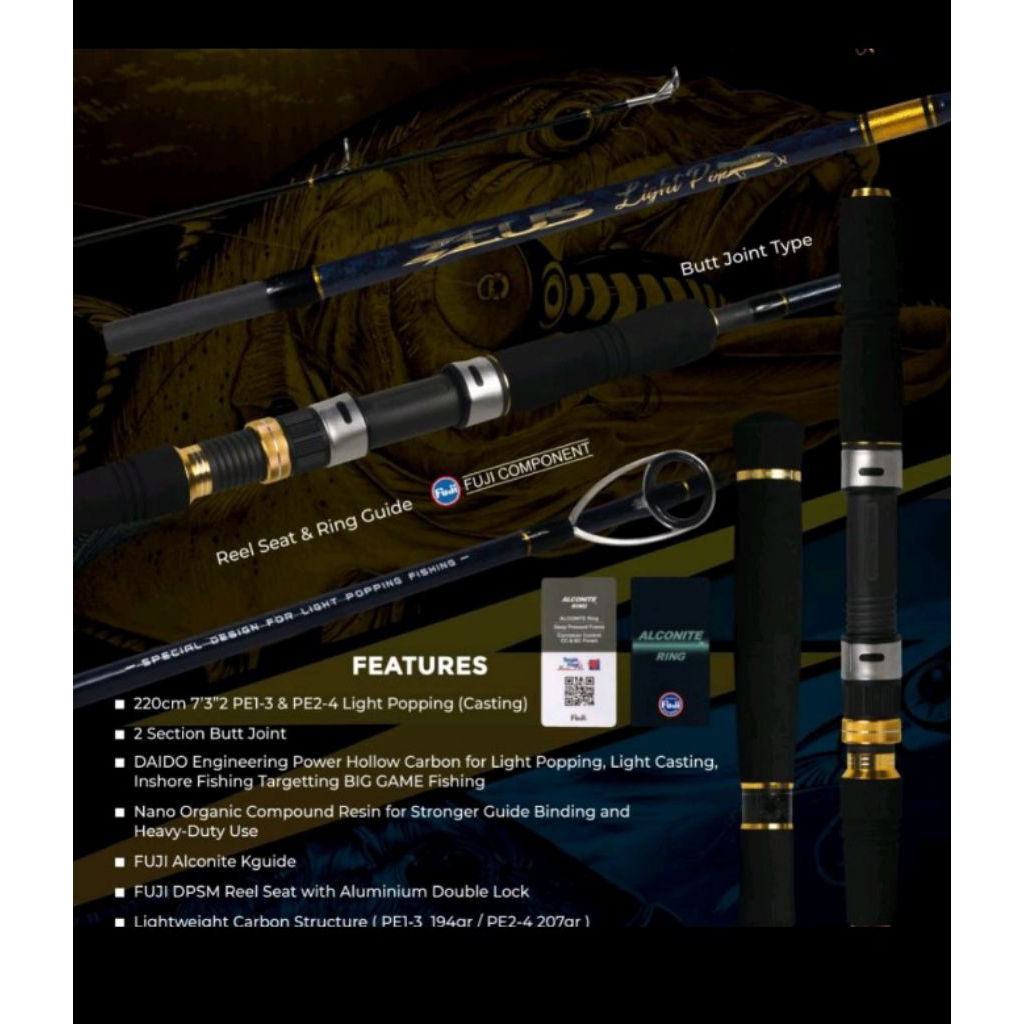 joran pancing daido zeus popping 220 cm pe 1 3 atau terbaru gt popping pe 6 carbon mancing popping