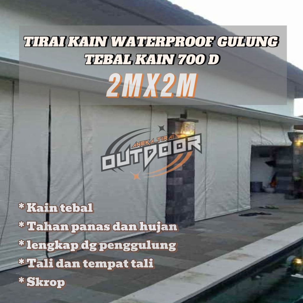 Tirai kain waterproof lengkap dengan alat penggulung