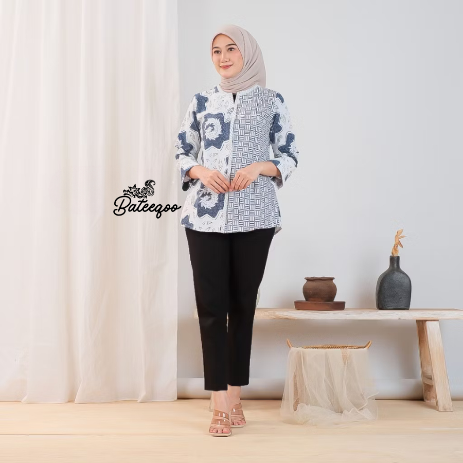 Bateeqoo - Blouse Batik Wanita Shella Katun Prima Atasan Kerja Muslimah Busui Friendly