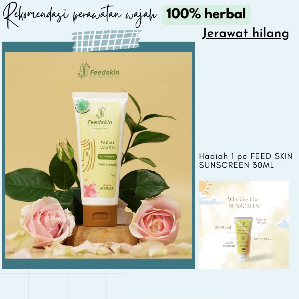 FEED SKIN Facial Wash For Women Temulawak Aroma Mawar/sabun muka wanita