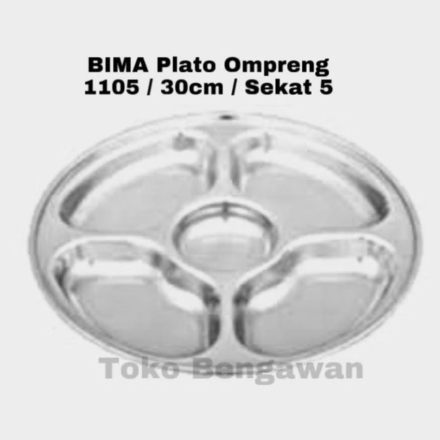 BIMA Plato Ompreng 1105 Sekat 5 Diameter 30CM Stainless Baki Makanan + Tutup Round Lingkaran Wadah S