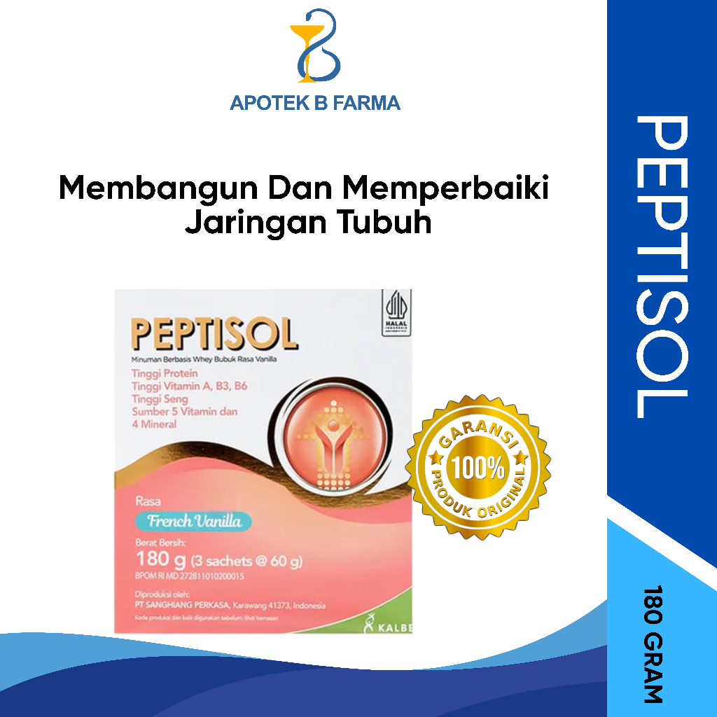 

Peptisol 180gr (3 sachets 60 gr) french vanilla / chocolate delight Nutrisi Tinggi Protein