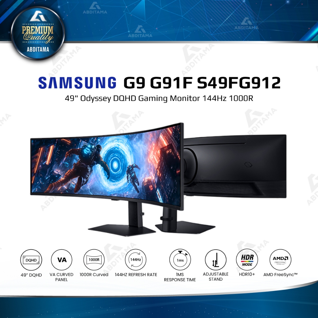 Monitor LED Ultrawide Samsung 49" Odyssey G9 G91F S49FG912 DQHD 144Hz Gaming Monitor 49" 5120x1440 1