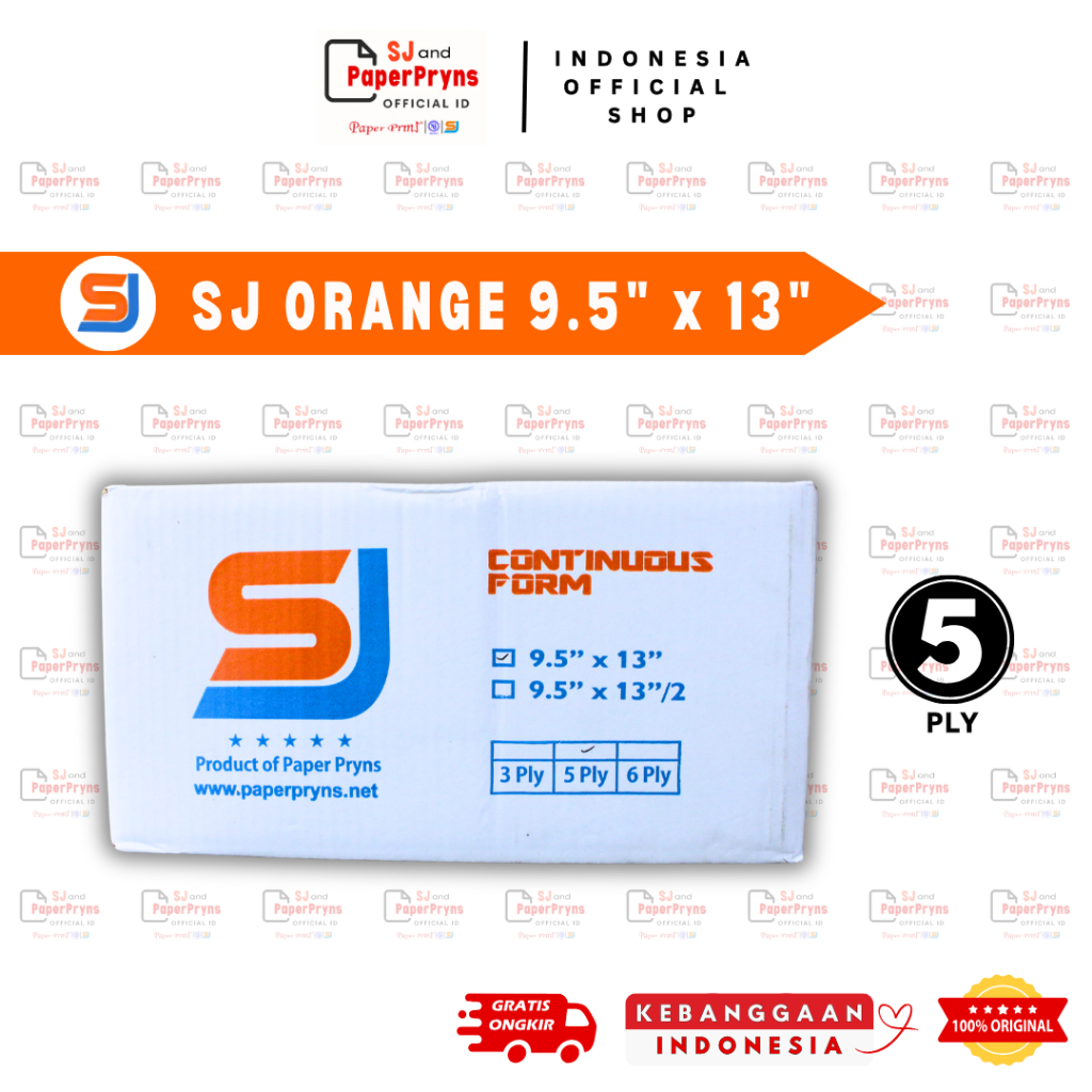 

SJ ORANGE Kertas Continuous Form 9,5" × 13" (5 PLY) NCR Sheets