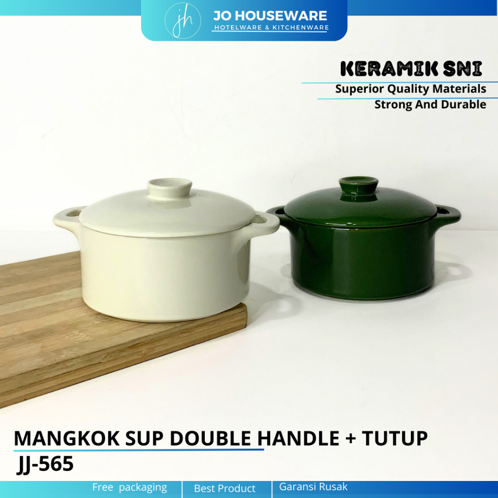 Mangkok Sup Handle With Tutup Diameter 13cm Keramik Premium / Mangkok Sereal oatmeal Serbaguna JJ565