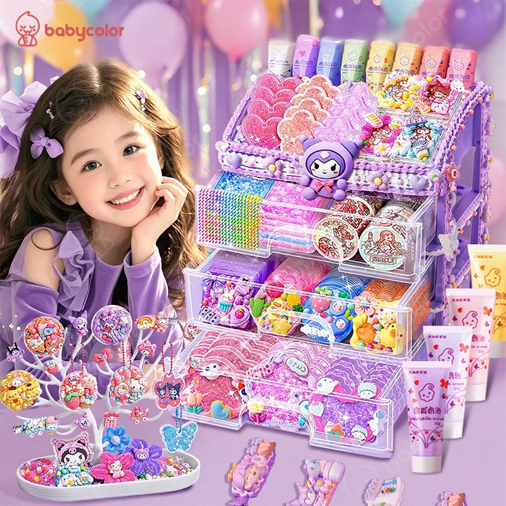 Babycolor 942Pcs Diy Gantungan Kunci Guka Set Box Diy Gantungan Tas Aesthetic Keychain Deco Cream Set Mainan Anak Perempuan