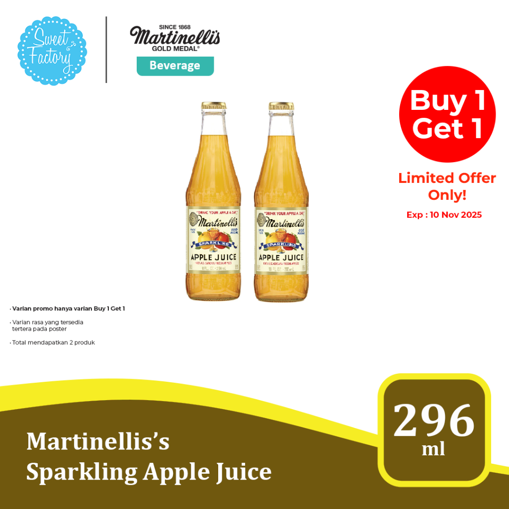 

Martinelli’s Sparkling 8.4 oz - 10 oz / 250gr - 296gr Series – Minuman Bersoda Premium 4 Varian Rasa (Blush, Apple Grape, Apple Cranberry, Apple Juice)