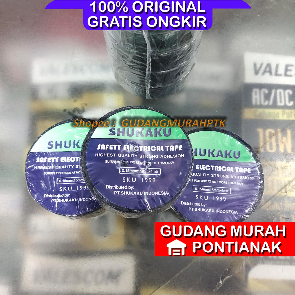 Isolasi Shukaku Khusus Kabel Safety Electrical Tape Hitam Roll Gulung Pvc