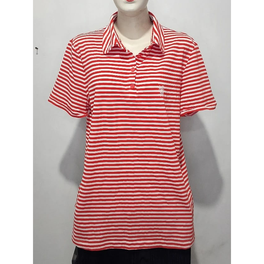 Kaos Polo Motif Strip Putih Merah Pria/Wanita