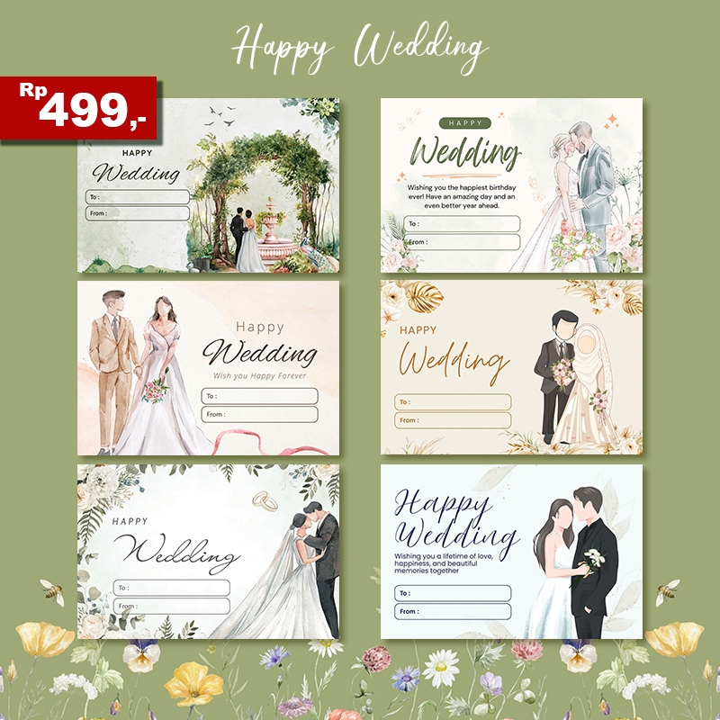 KARTU/STIKER/HANGTAG HAPPY WEDDING PERNIKAHAN GREETING CARD VOL B