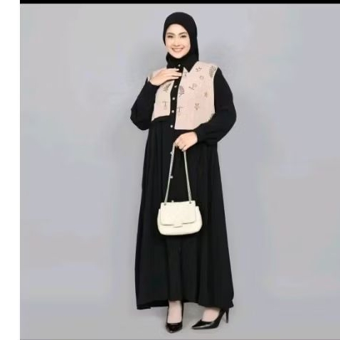 BIG YABIE/Eleana Gamis Bordir Oversize/Gamis Jumbo/Gamisbigsize/HitamGamis