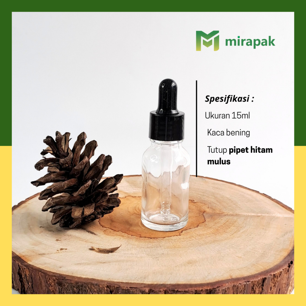 BOTOL PIPET 15ML BENING CLEAR KACA TEBAL - RING MULUS HITAM KARET HITAM - SERUM KOSMETIK SKINCARE - 