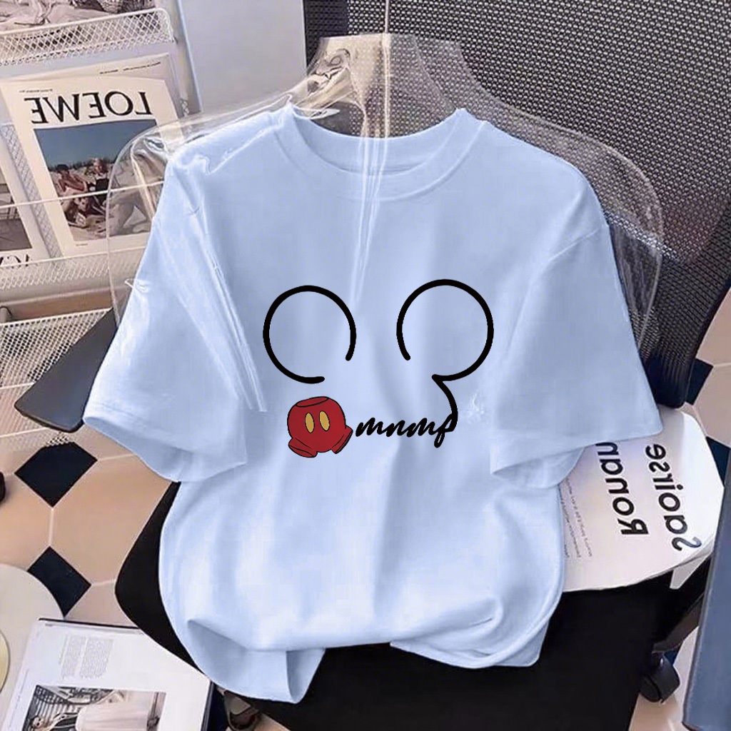 XZHAINV Kaos lengan pendek cetak Mickey Mouse wanita Korea/pakaian wanita gaya modern/atasan biru mo