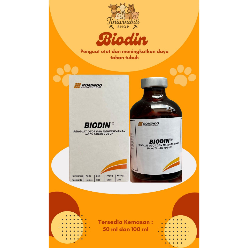 Biodin 50 Ml & 100 Ml Menguatkan Otot Stamina Hewan Pasca Sakit Kelelahan Doping Ayam Aduan